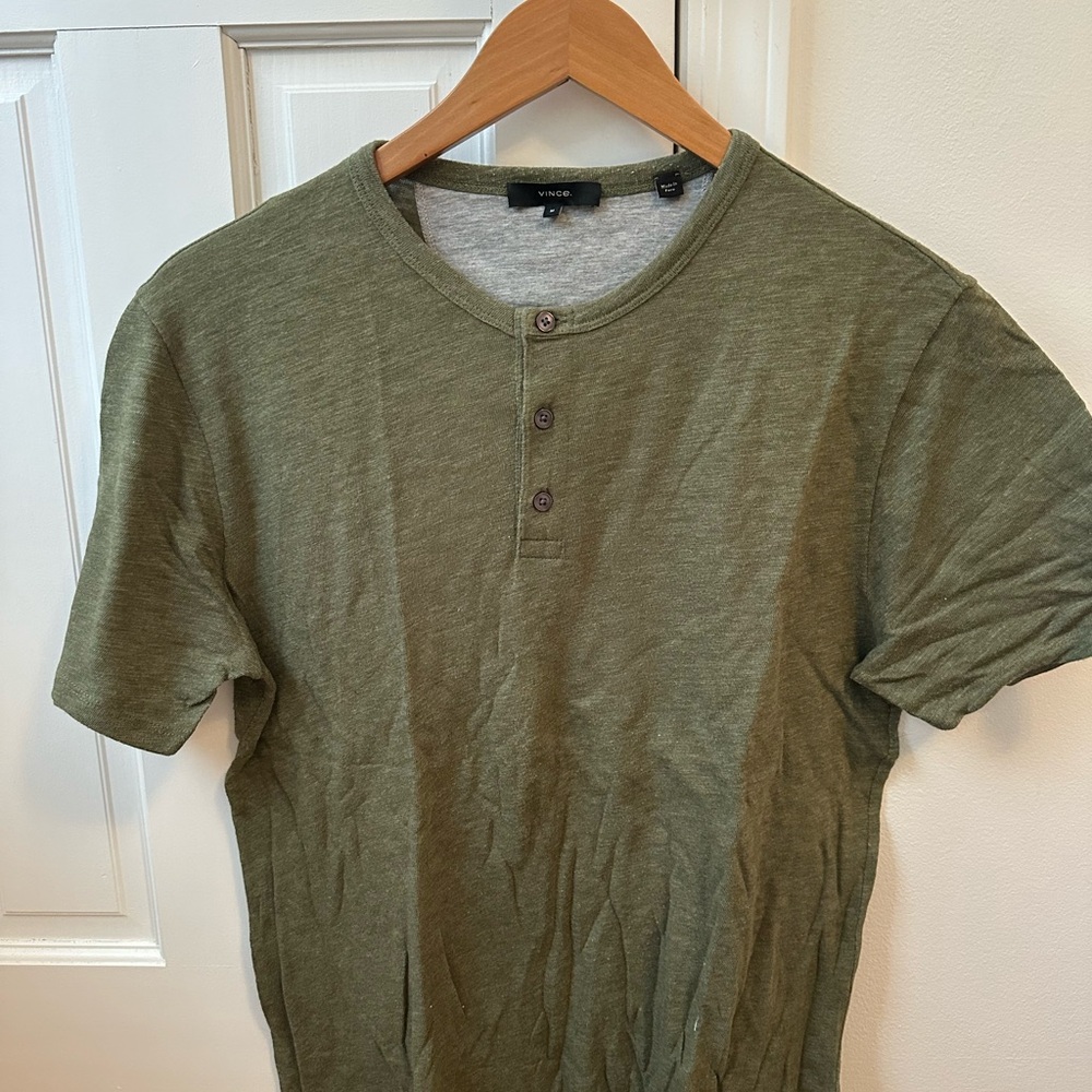 Vince Olive Short Sleeve Henley Shirt